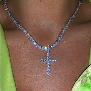Silver Tennis Chain With Cross Pendant